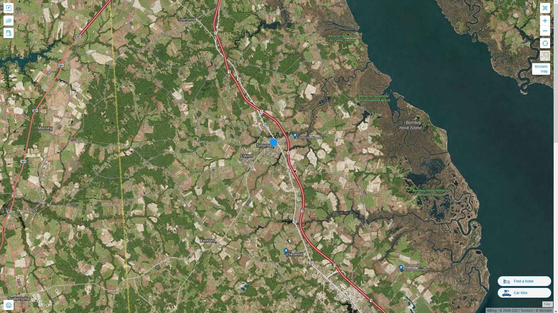 Smyrna Delaware Highway and Road Map with Satellite View